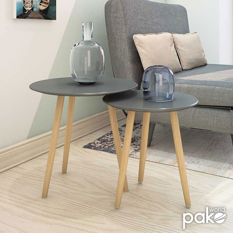 Βοηθητικά τραπέζια σαλονιού SMITH pakoworld σετ 2τμχ χρώμα ανθρακί ματ-φυσικό