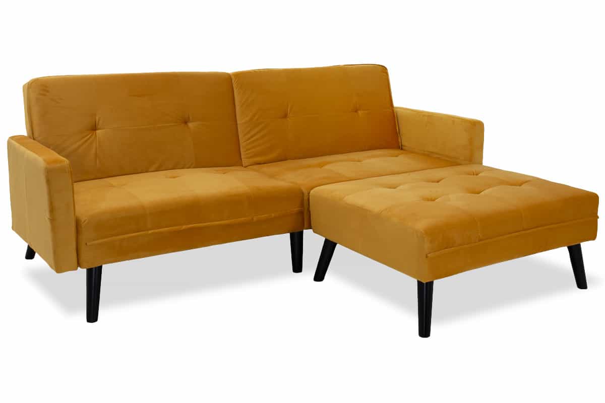 Γωνιακός καναπές-κρεβάτι με σκαμπό Dream pakoworld  κίτρινο βελούδο 209x157x80εκ