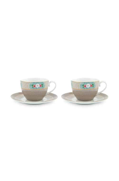 Set of 2 Cappuccino Cups & Saucers Pip Studio Blushing Birds Khaki 280ml