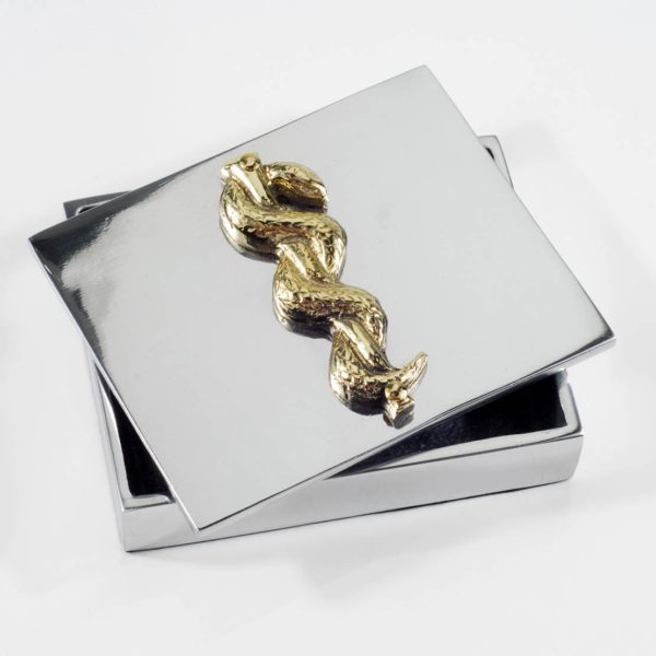 Διακοσμητικό Κουτί Λείο Ιατρών με Φίδι από Αλουμίνιο και Μπρούτζο 9,7x7,9x3 cm