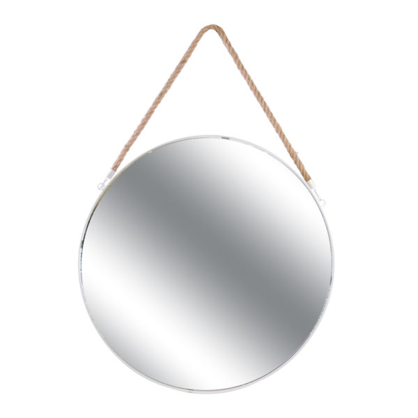Μεταλλικός Λευκός Καθρέφτης Τοίχου Στρογγυλός με Λαβή Ø50cm