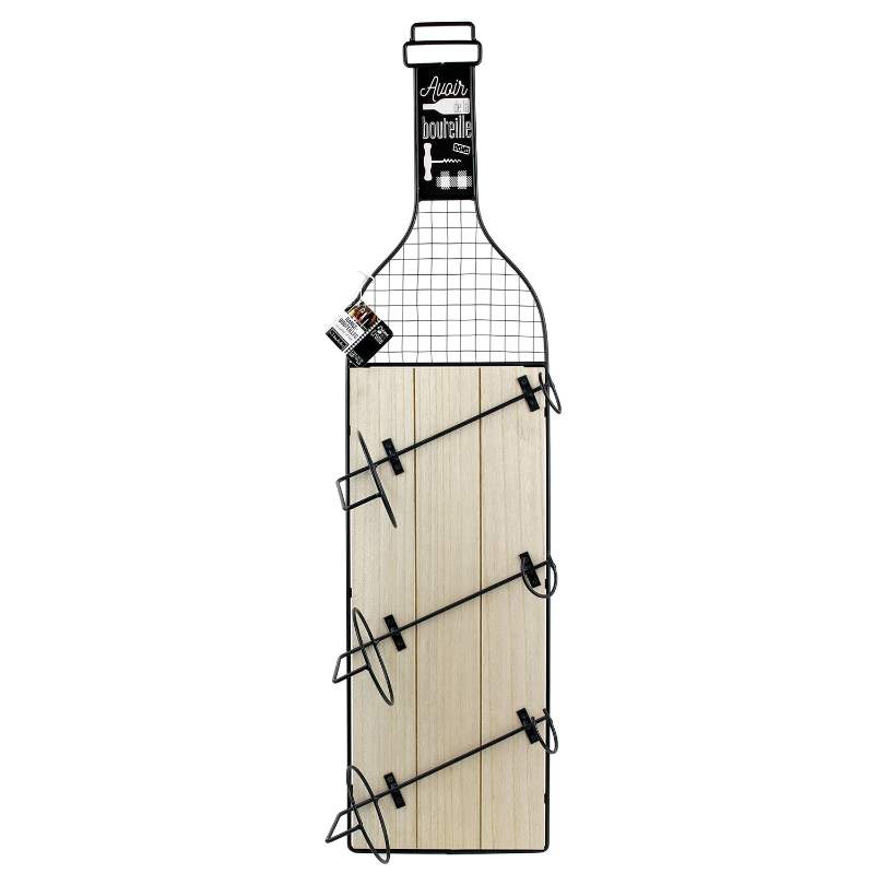 Επιτοίχια Μπουκαλοθήκη για 3 Μπουκάλια Ξύλο/Σίδερο σε Σχήμα Μπουκάλι 83,50x11x21 cm