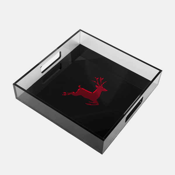 Δίσκος Σερβιρίσματος Plexi Glass Ελάφι Διάφανο Μαύρο/Κόκκινο 25x25 cm