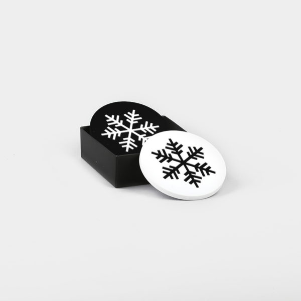 Σουβέρ Νιφάδα Σετ 2τμχ Plexi Glass Μαύρο/Άσπρο, Άσπρο/Μαύρο 9x9x0,6 cm