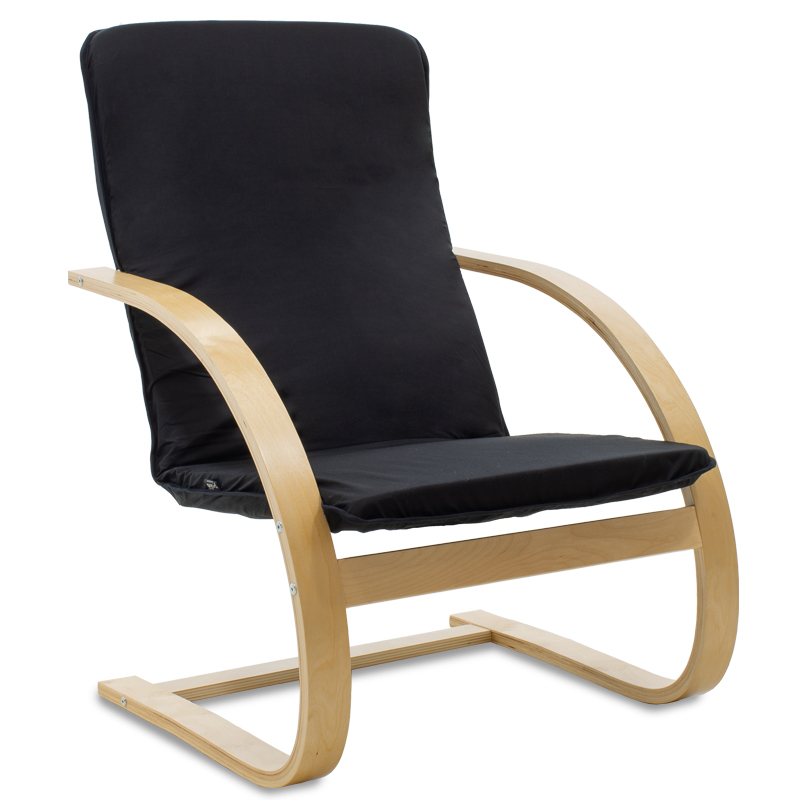Πολυθρόνα Rena pakoworld σε μαύρο ύφασμα και φυσικό ξύλο 67x72x95εκ