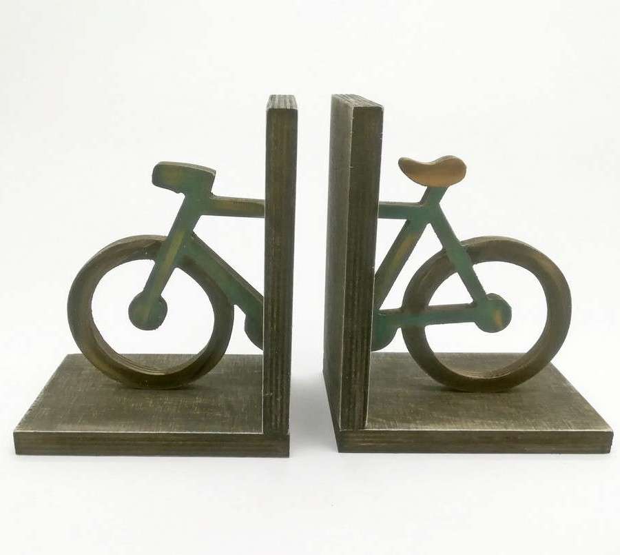 Ξύλινοι Βιβλιοστάτες με Σχέδιο Ποδήλατο Πράσινο 14,5×18 cm