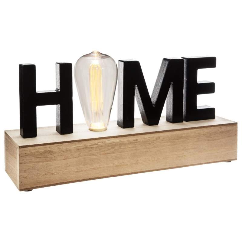 Επιτραπέζιο Διακοσμητικό "Home" LED  με Μπαταρία Ξύλο MDF Μαύρο/Καφέ 34 x 8 x 16 cm