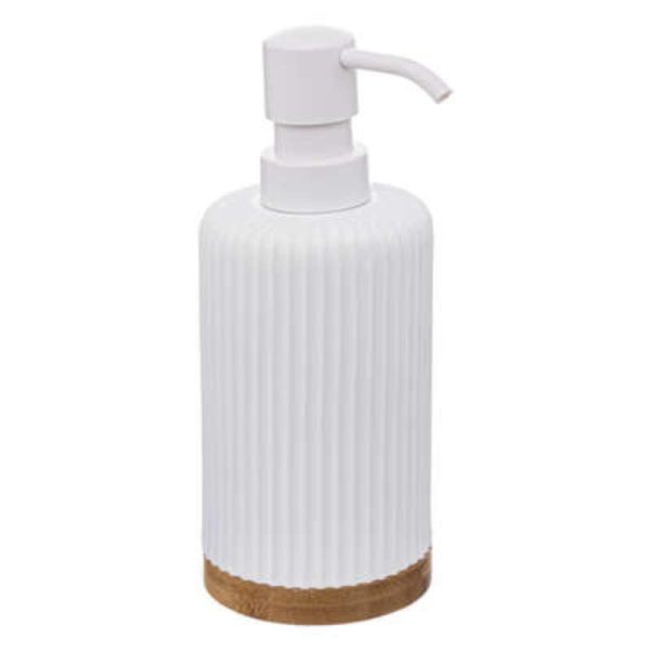 Ντισπένσερ για Υγρό Σαπούνι Polyresin/Μπαμπού Λευκό 8,5 x 7 x 18 cm