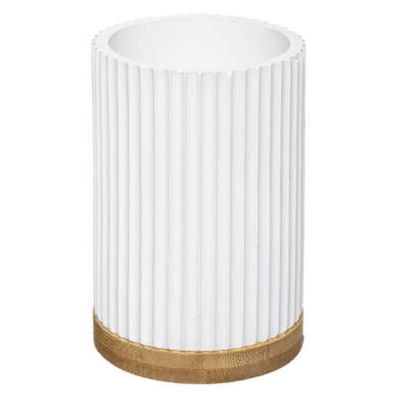 TUMBLER FOR TOOTHBRUSHES POLYRESIN BAMBOO WHITE 7,1 x 11 cm