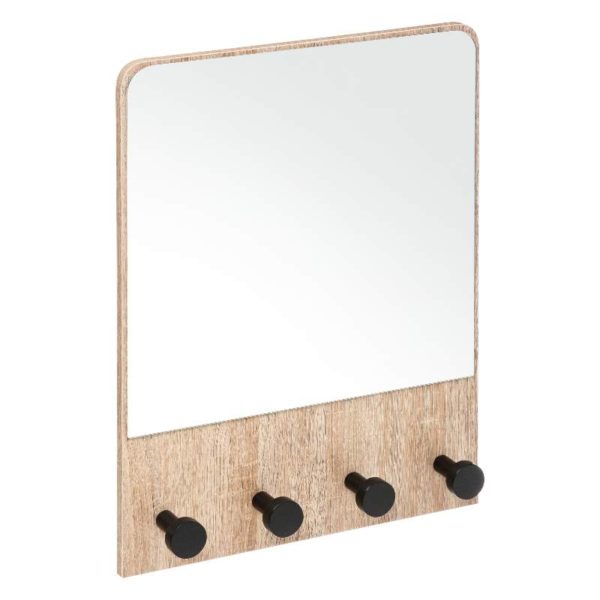 Καθρέφτης με 4 Γαντζάκια Nat Wood 37x6x50 cm