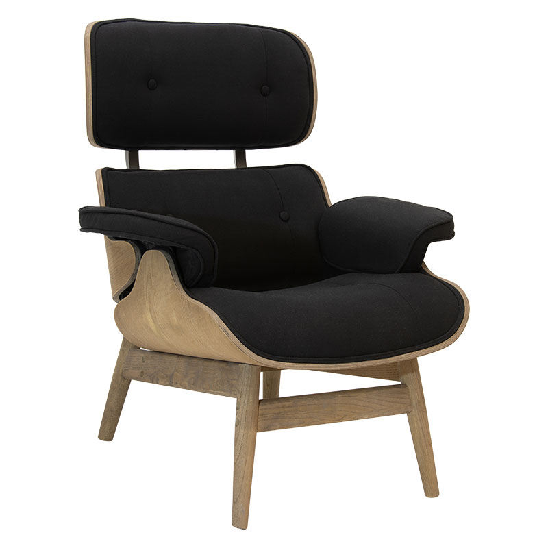 Πολυθρόνα relax Mirto pakoworld μασίφ ξύλο καρυδί -ύφασμα μαύρο 80x80x96.5εκ