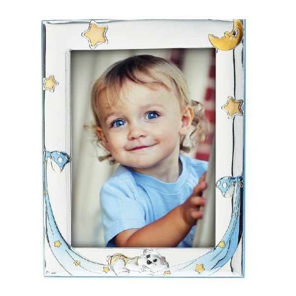 Ασημένια παιδική κορνίζα Αρκουδάκι Μπλε Prince Silvero 15x20cm
