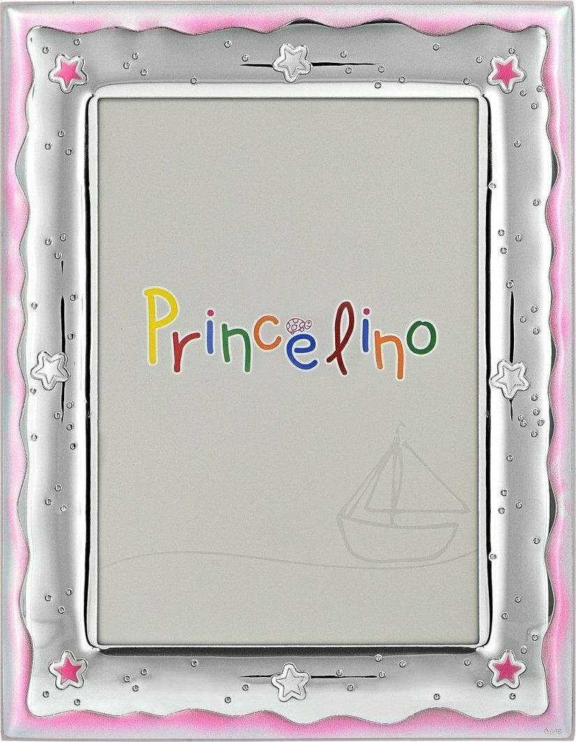 Ασημένια παιδική κορνίζα αστεράκια ροζ Prince Silvero 9x13cm