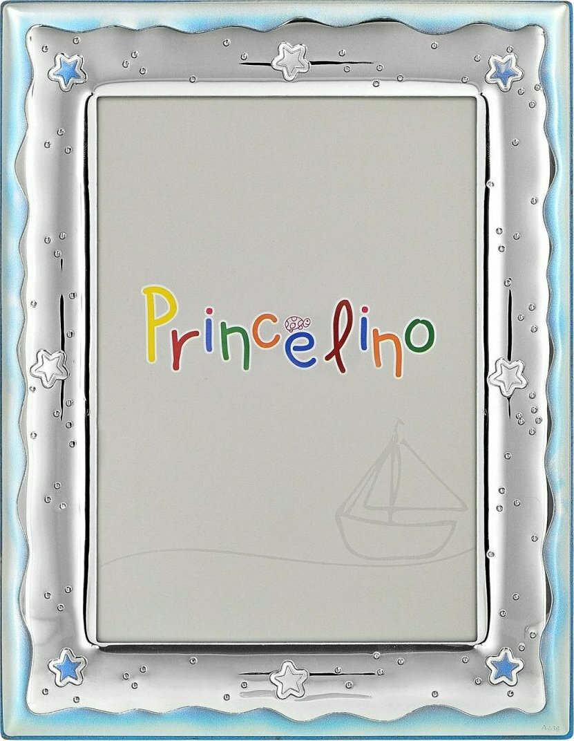 Ασημένια παιδική κορνίζα αστεράκια μπλε Prince Silvero 13x18cm