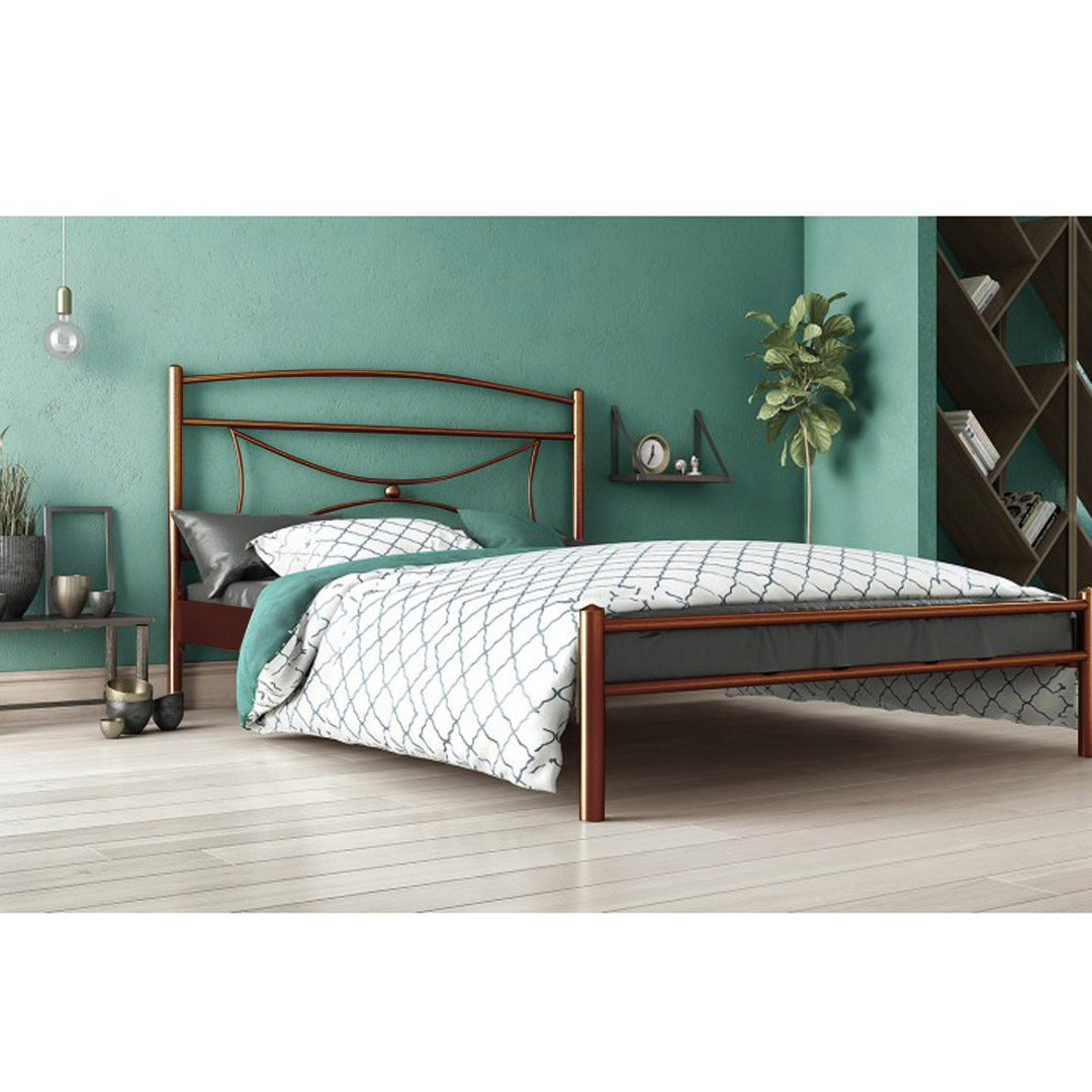 Κρεβάτι Μονό Fiona Μεταλλικό με Τάβλες Καφέ Σφυρίλατο 90x200cm