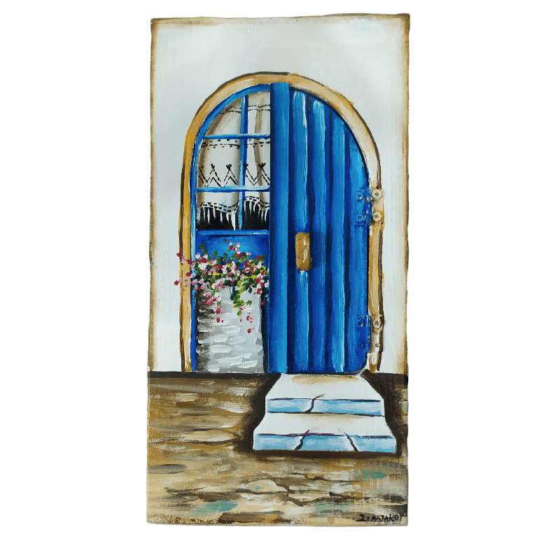 Ξύλινος Πίνακας Ζωγραφικής Κινούμενη Πόρτα Σκαλοπάτια 14x28cm