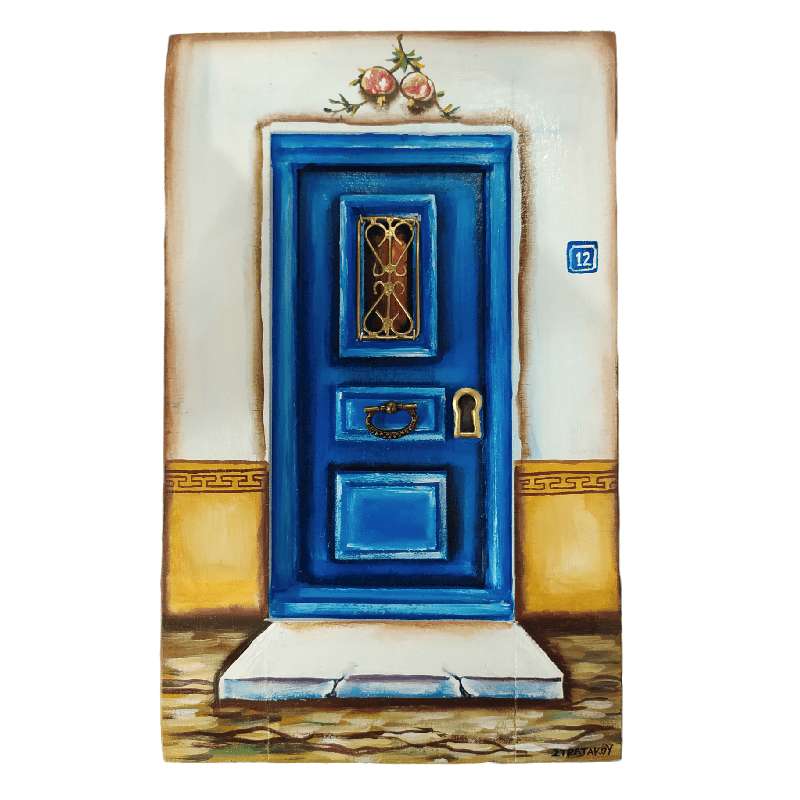 Ξύλινος Πίνακας Ζωγραφικής Πόρτα Μπλε Νο12 20x31cm
