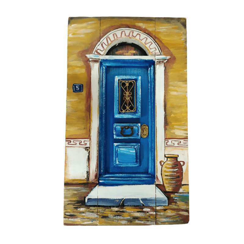 Ξύλινος Πίνακας Ζωγραφικής Πόρτα Μπλε 05 20x34cm