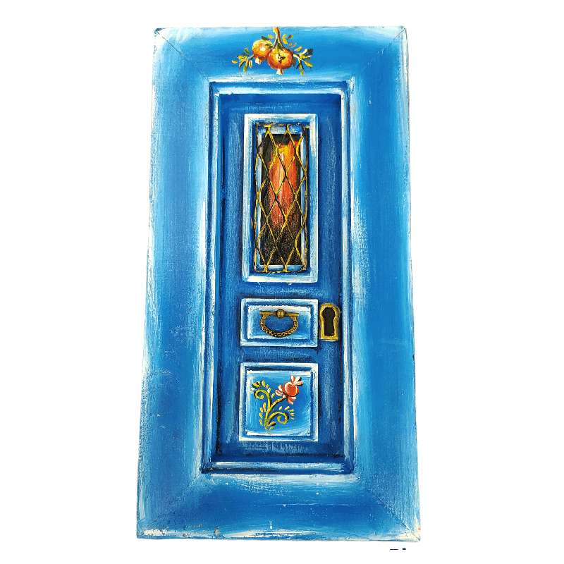 Ξύλινος Πίνακας Ζωγραφικής Μικρή Πόρτα Μπλε 16x30cm