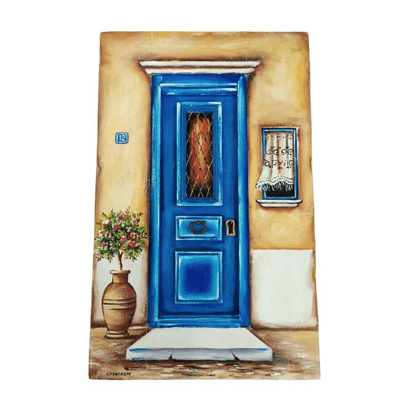 Ξύλινος Πίνακας Ζωγραφικής Πόρτα Μπλε 30x48cm
