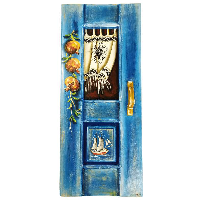 Ξύλινος Πίνακας Ζωγραφικής Πόρτα Μπλε 25x59cm