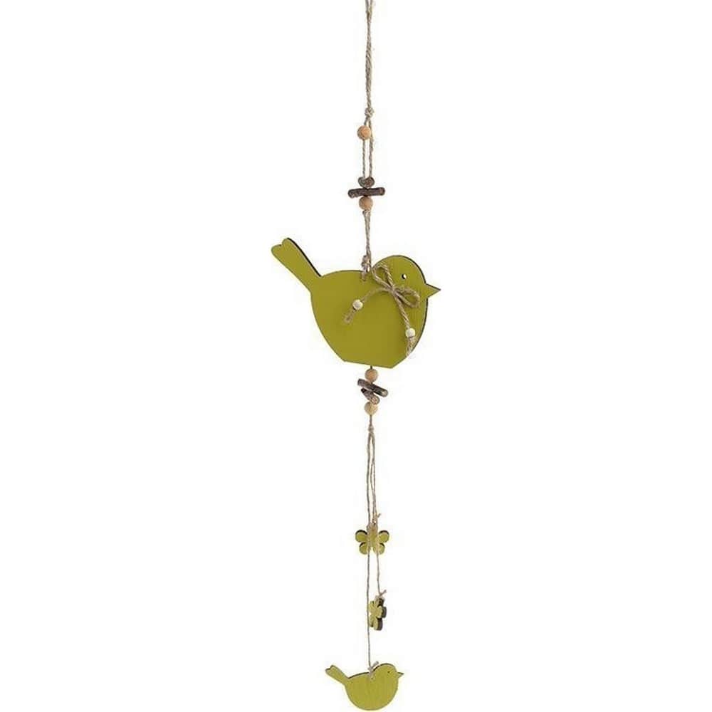 Ξύλινο Κρεμαστό Διακοσμητικό Πουλάκι Πράσινο 14x63cm
