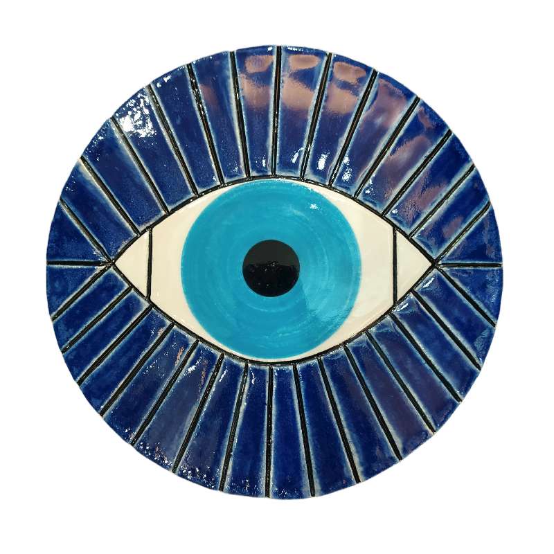 Χειροποίητο Κεραμικό Μάτι Ακτίνες Μπλε Μεγάλο Επιτοίχιο Φ25cm