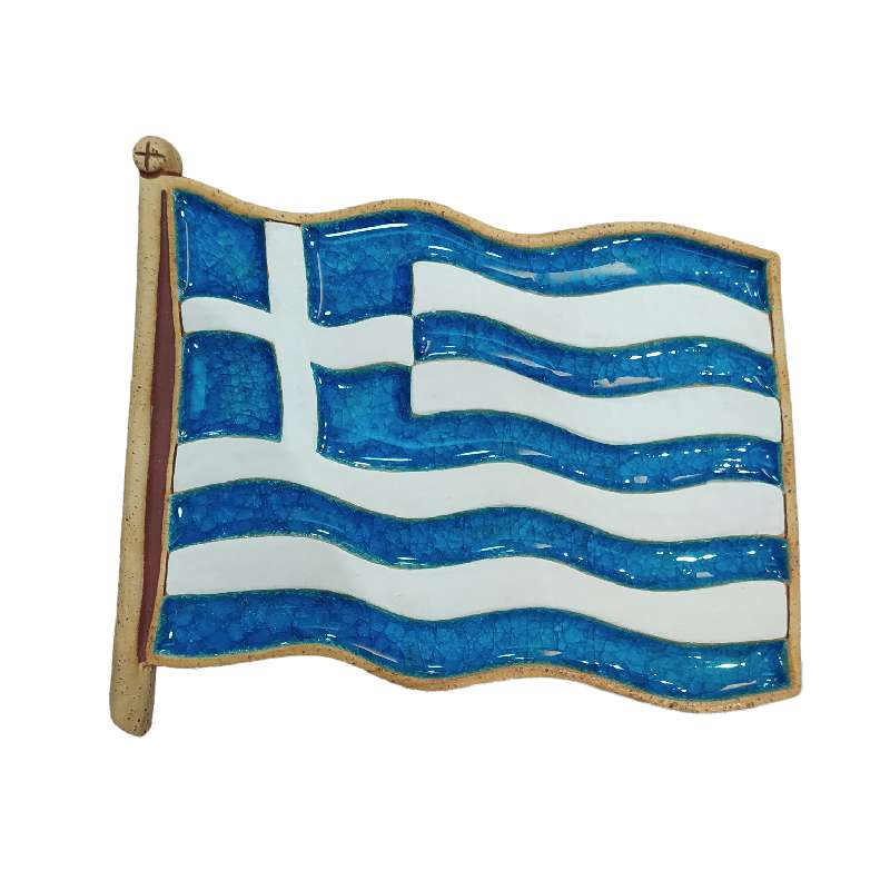 Χειροποίητη Κεραμική Ελληνική Σημαία Επιτοίχια 23 x21cm