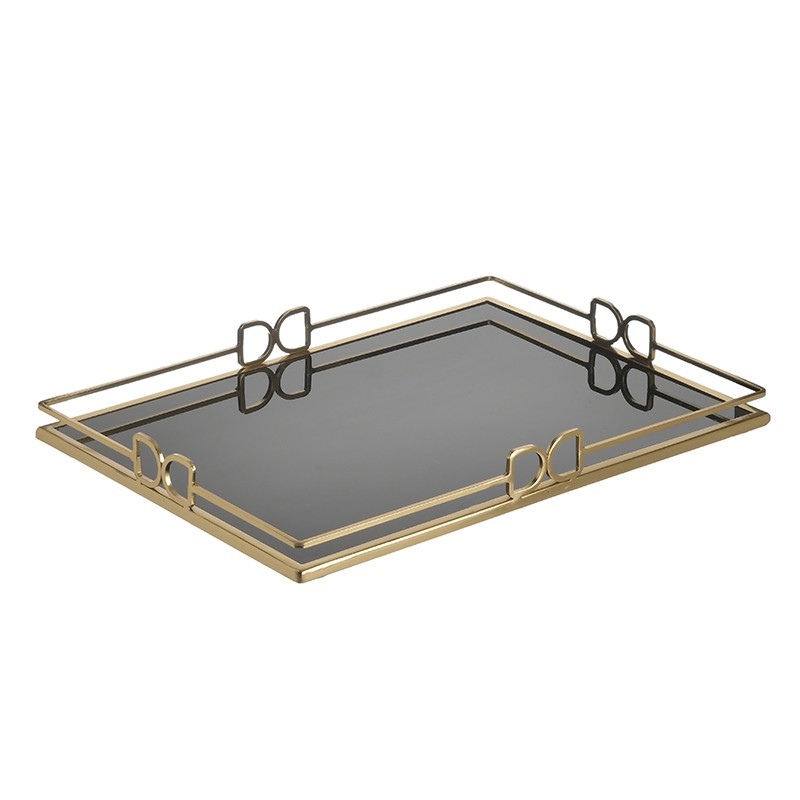 Δίσκος Μεταλλικός Γυάλινος Μαύρο/Χρυσό 40x29x3cm
