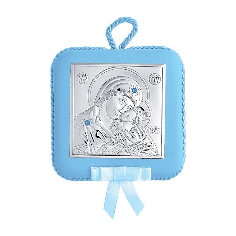 Ασημένια Εικόνα Κούνιας Παναγία Μπλε Prince Silvero 10,5x10,5cm