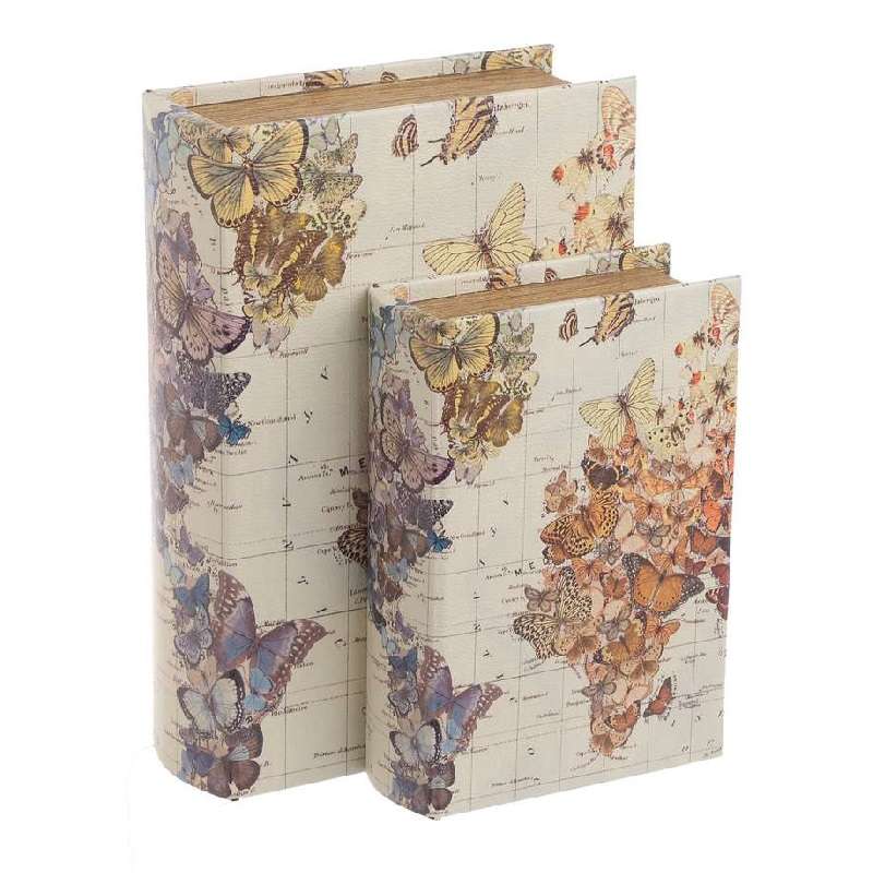Διακοσμητικά Κουτιά Βιβλία Σετ 2 “Butterflies” PU 19x7x27cm