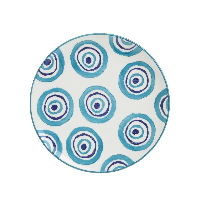 Κεραμικό Ρηχό Πιάτο Σχέδια Λευκό Μπλε 26cm