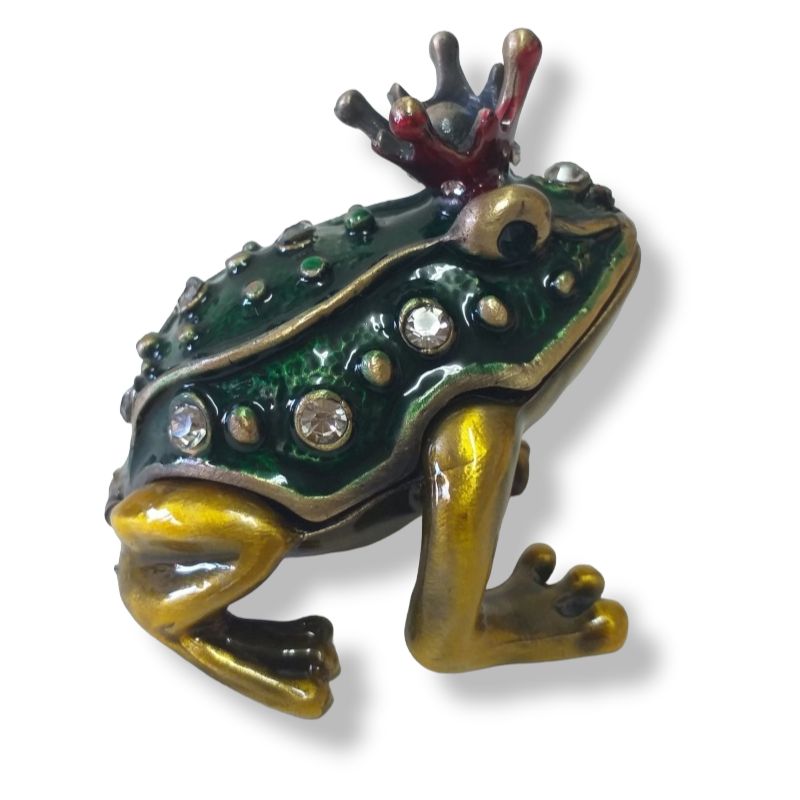 Μινιατούρα Βάτραχος Με Στέμμα Faberge Μεταλλική Με Σμάλτο και Swarovski topaz 4x5cm