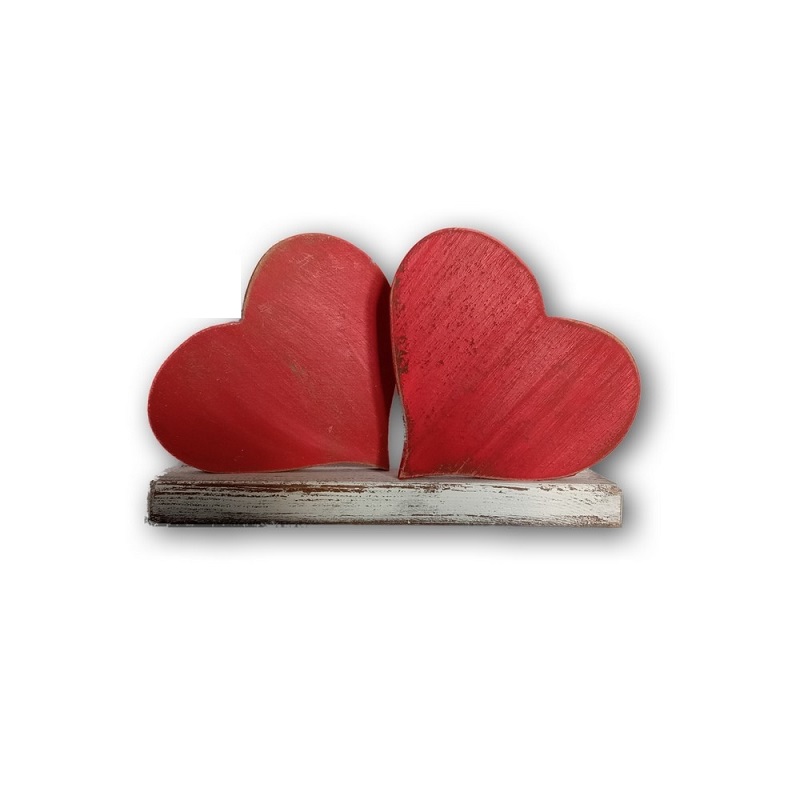 Χειροποίητο Διακοσμητικό Διπλές Καρδιές Σε Ξύλινη Βάση Επιτραπέζιο 21x12cm