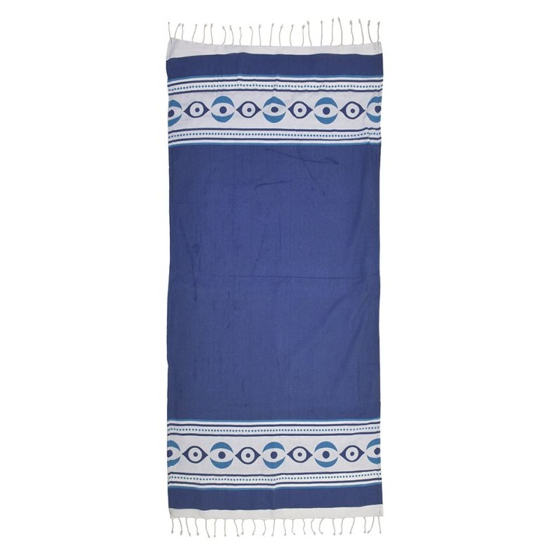 Πετσέτα Θαλάσσης Διπλής Όψης Μπλε/Λευκό με Μάτια 100%Cotton 90x180cm
