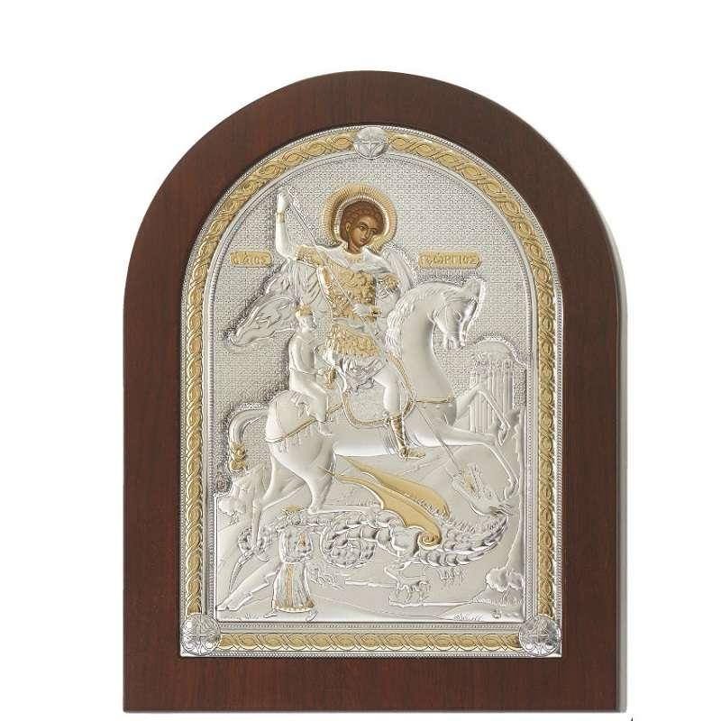 Ασημένια Εικόνα του Αγίου Γεωργίου Prince Silvero 10x14cm