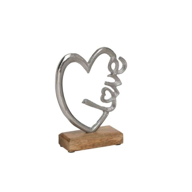 Διακοσμητική Ασημί Καρδιά Love Μεταλλικό/Ξύλο 17x5x14cm
