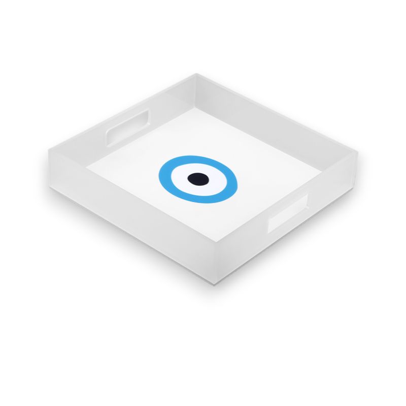 Δίσκος Σερβιρίσματος Plexi Glass Λευκό Μάτι Μπλε 25x25cm