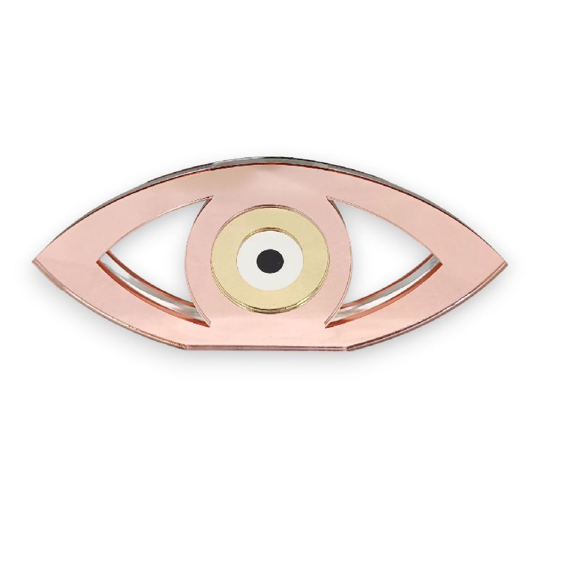 Χειροποίητο Μάτι Διάτρητο Plexiglass Με Καθρέφτη Ροζ Επιτραπέζιο18x8cm