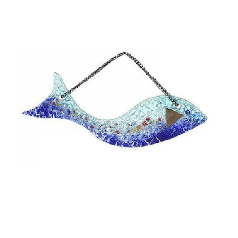 Γυάλινο Ψάρι Τοίχου Μπλε 25x2x8/14cm