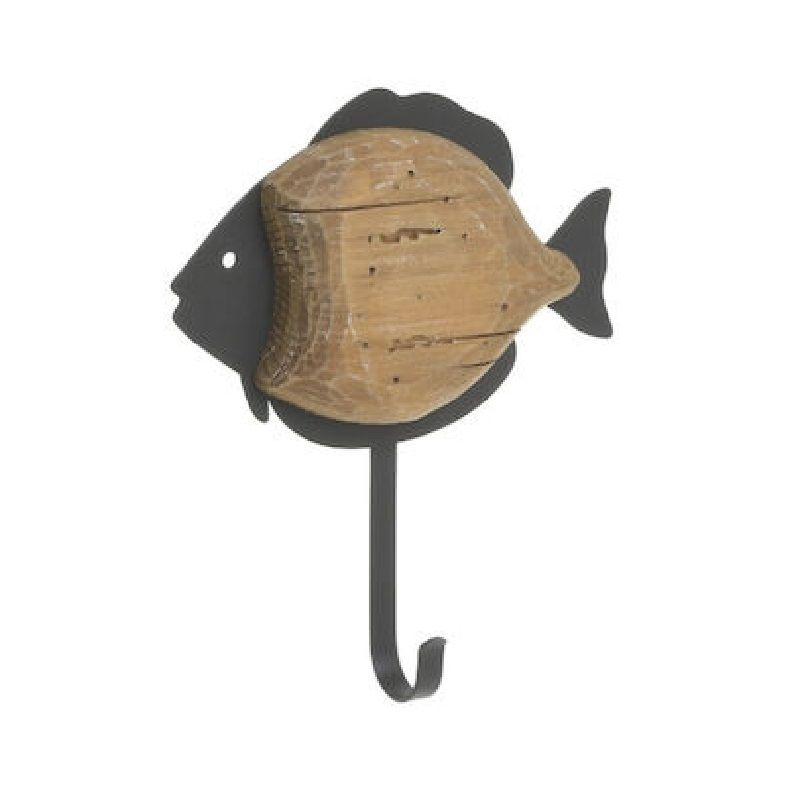 Ξύλινη Κρεμάστρα Ψάρι Μαύρο/Φυσικό Ξύλο 18x4x21cm